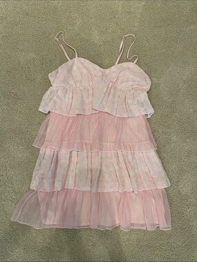 Pink layered tier mini dress, size M